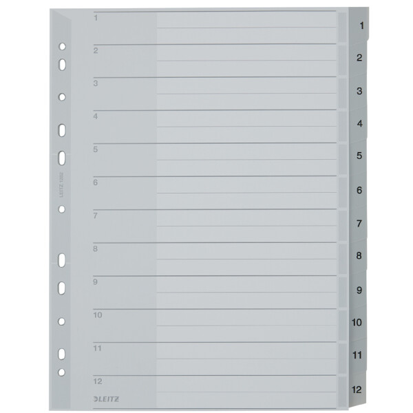 LEITZ Kunststoff-Register, Zahlen, A4 Überbreite, 1-31, grau