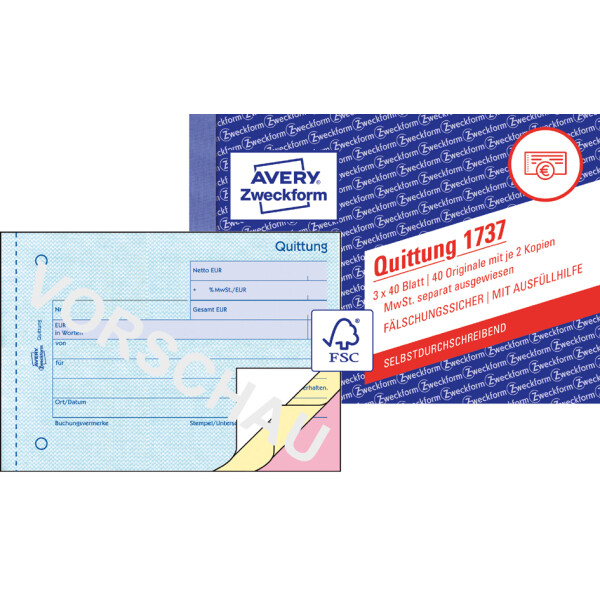 AVERY Zweckform Formularbuch "Quittung", SD, A6 quer