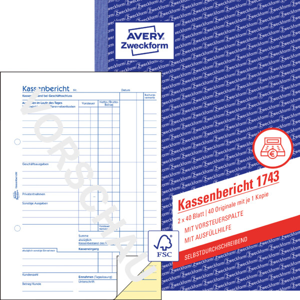 AVERY Zweckform Formularbuch "Kassenabrechnung", SD, A4