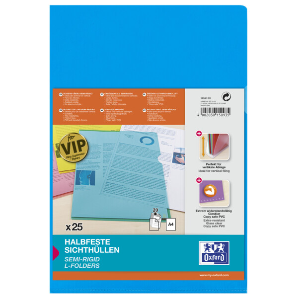 Oxford Sichthülle Premium, DIN A4, PVC, glasklar, gelb, 25er
