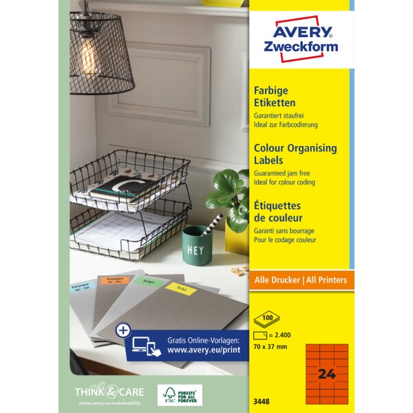 AVERY Zweckform Universal-Etiketten, 70 x 37 mm, gelb