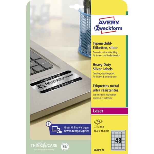 AVERY Zweckform Typenschild-Etiketten, 45,7 x 21,2mm, silber
