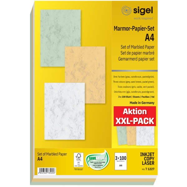 sigel Marmor-Papier, A4, 200 g, Edelkarton, beige