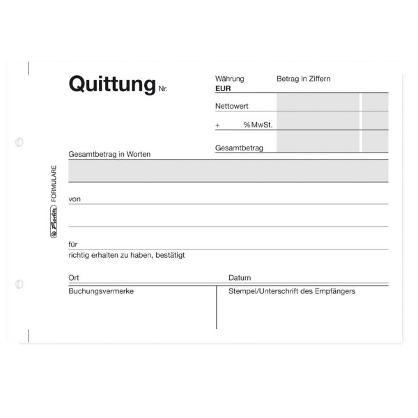 herlitz Formularbuch "Quittung 402", DIN A6, 2 x 40 Blatt