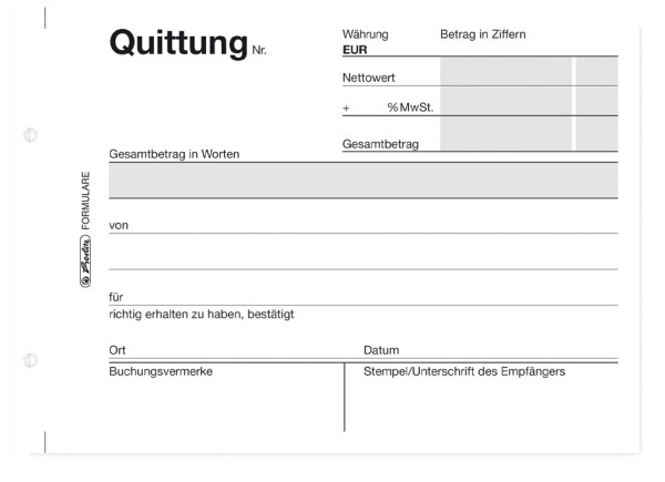 herlitz Formularbuch "Quittung 402", DIN A6, 2 x 40 Blatt
