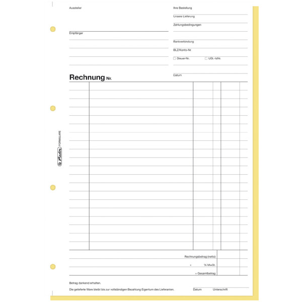 herlitz Formularbuch "Rechnung 306", DIN A4, 2 x 40 Blatt