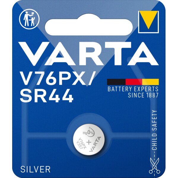 VARTA Silber-Oxid Knopfzelle V76PX (SR44), 1,55 Volt