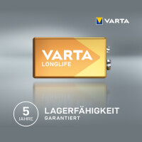 VARTA Alkaline Batterie Longlife, E-Block (6LR61 6LP3146)