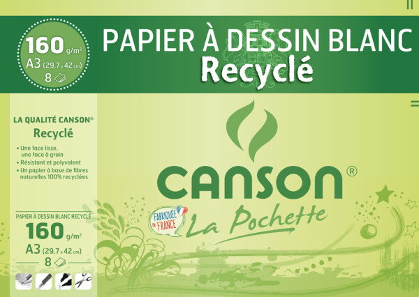 CANSON Zeichenpapier Recycling, weiß, DIN A3, 160 g qm