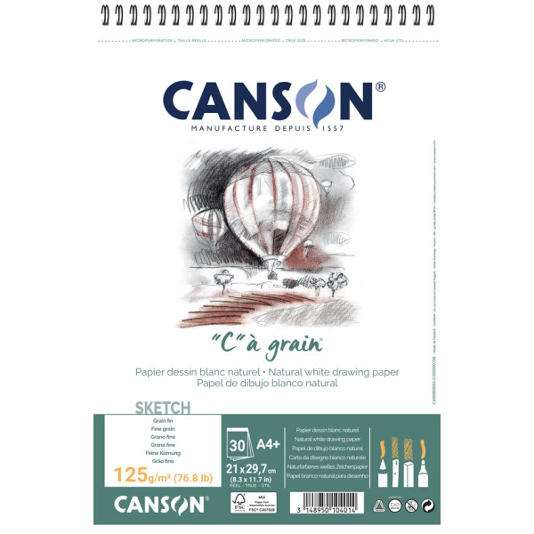 CANSON Zeichenpapier-Spiralblock "C" à grain, A4, 125 g qm