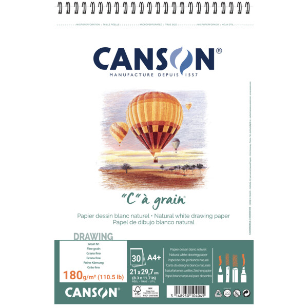 CANSON Zeichenpapier-Spiralblock "C" à grain, A4, 180 g qm