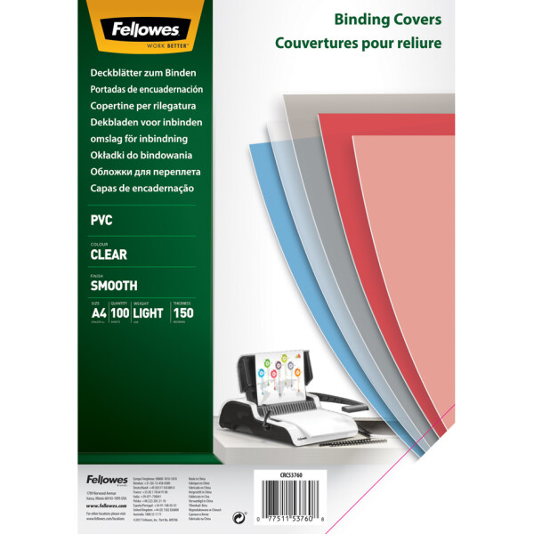 Fellowes Deckblatt, DIN A4, PVC, transparent, 0,18 mm