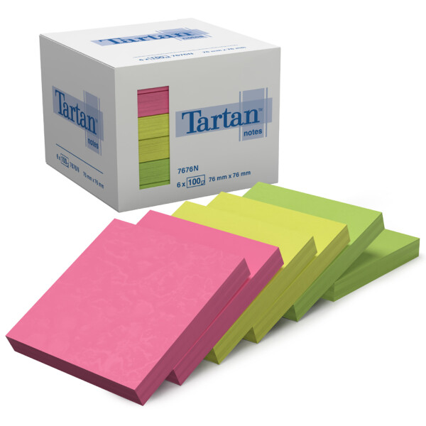 Tartan Notes Haftnotizen, 76 x 76 mm, Neon, 100 Blatt Block