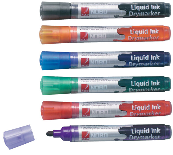 nobo Liquid Ink Whiteboard-Marker Rundspitze, 6er Set