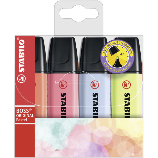 STABILO Textmarker BOSS ORIGINAL Pastel, 4er Kunststoffetui