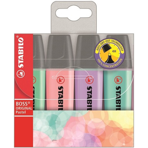 STABILO Textmarker BOSS ORIGINAL Pastel, 4er Kunststoffetui