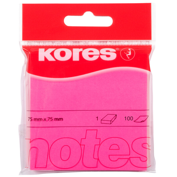 Kores Haftnotizen "NEON", 75 x 75 mm, blanko, neon-pink