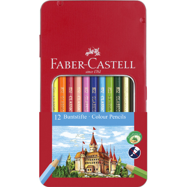 FABER-CASTELL Hexagonal-Buntstifte CASTLE, 12er Metalletui
