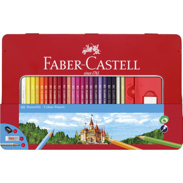 FABER-CASTELL Hexagonal-Buntstifte CASTLE, 12er Metalletui