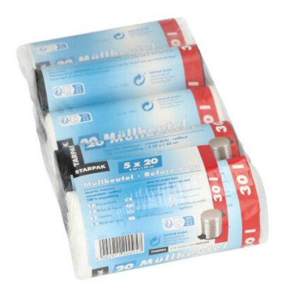 STARPAK Mülleimerbeutel HDPE, 30 Liter, farbig sortiert