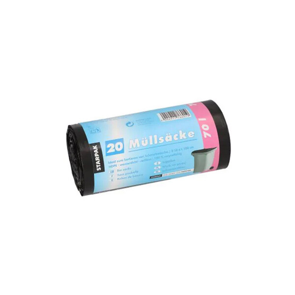 STARPAK Mülleimerbeutel HDPE, 60 Liter, weiß