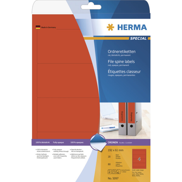 HERMA Ordnerr&uuml;cken-Etiketten SPECIAL, 192,0 x 61,0 mm, blau