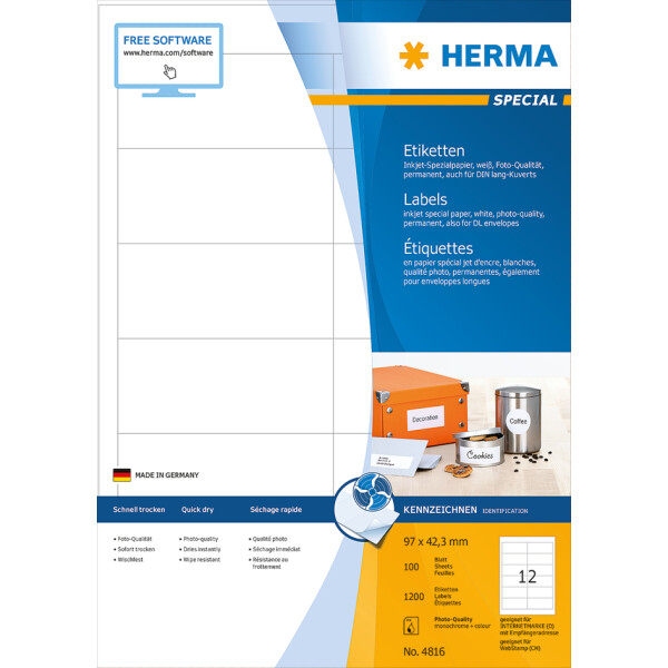 HERMA Inkjet-Etiketten SPECIAL, 97,0 x 42,3 mm, weiß