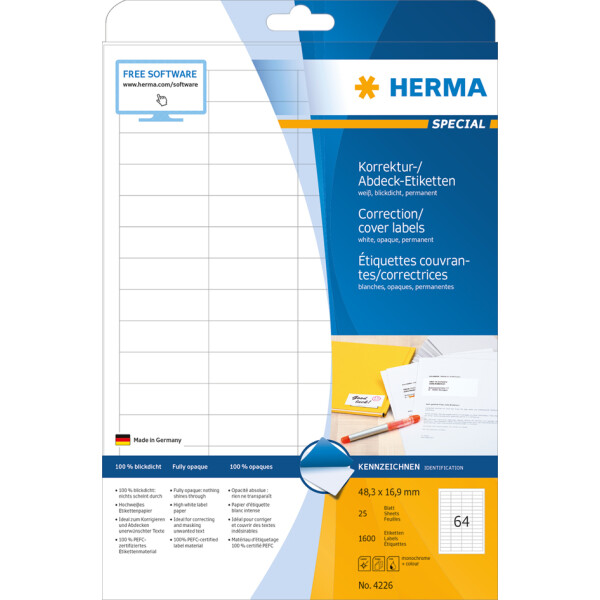 HERMA Korrektur- Abdeck-Etiketten SPECIAL, 64,6 x 33,8 mm