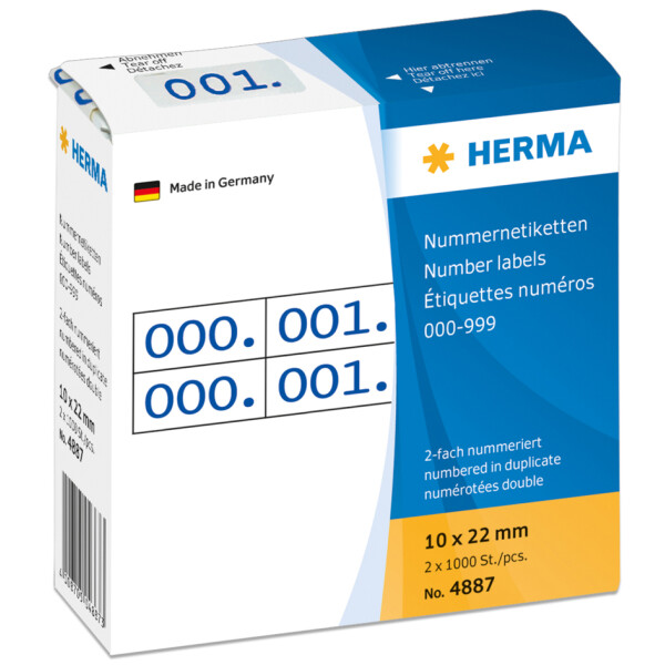 HERMA Nummern-Etiketten 0-999, 10 x 22 mm, blau, doppelt