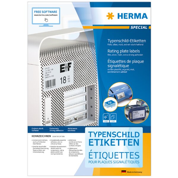 HERMA Typenschild-Etiketten SPECIAL, 96 x 50,8 mm, silber