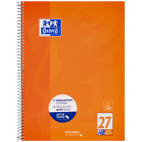 Oxford Collegeblock, DIN A4+, blanko, 80 Blatt, orange