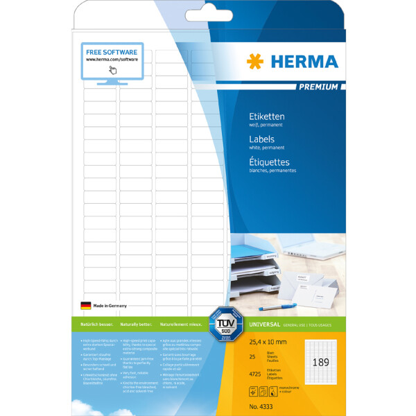 HERMA Universal-Etiketten PREMIUM, 97,0 x 67,7 mm, weiß