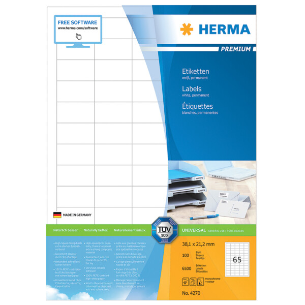 HERMA Universal-Etiketten PREMIUM, 78,7 x 139,7 mm, weiß