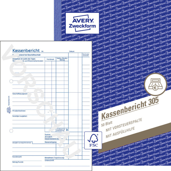 AVERY Zweckform Formularbuch "Kassenbericht", A5