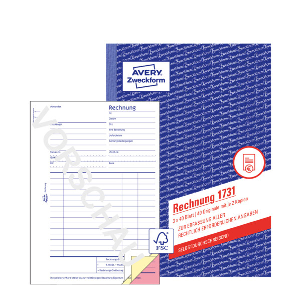 AVERY Zweckform Formularbuch "Rechnung", SD, 2 x 40 Blatt
