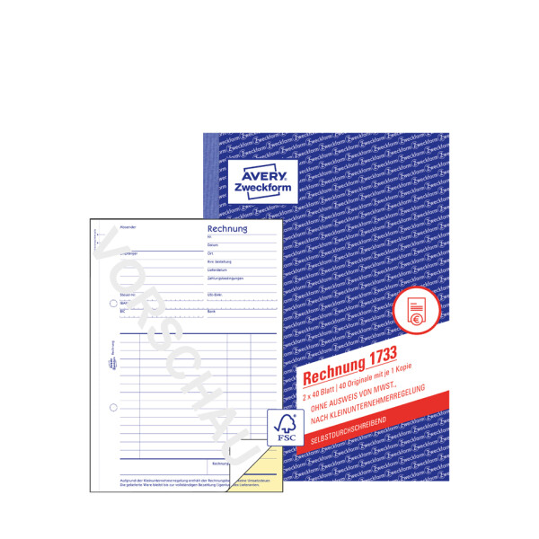 AVERY Zweckform Formularbuch "Rechnung", SD, 2 x 40 Blatt