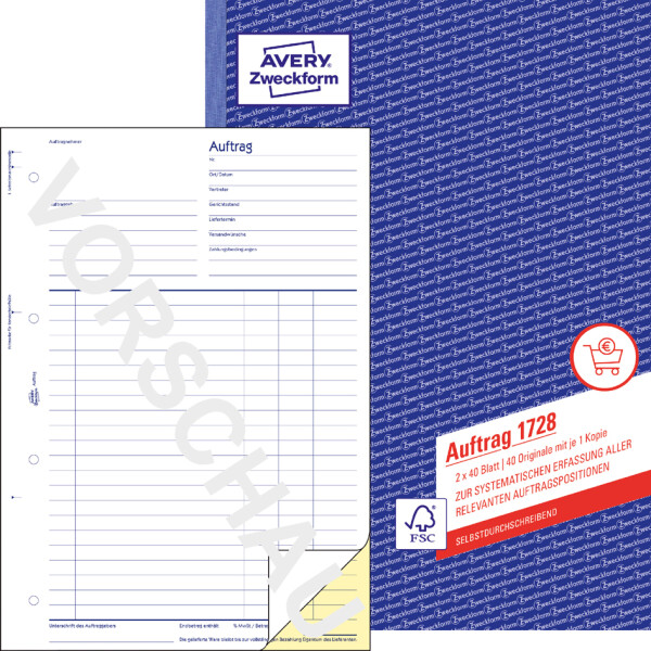 AVERY Zweckform Formularbuch "Auftrag", SD, A4, 2 x 40 Blatt