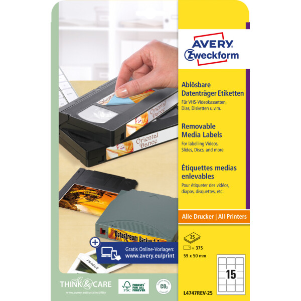 AVERY Zweckform Stick+Lift Etiketten f&uuml;r ZIP Disketten, wei&szlig;