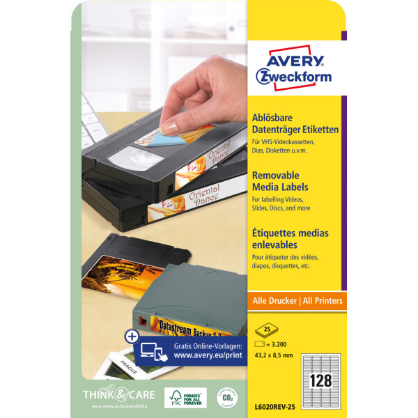 AVERY Zweckform Stick+Lift Etiketten f&uuml;r Dia, 43,2 x 8,5 mm