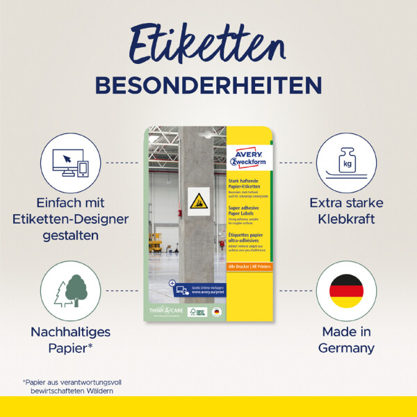 AVERY Zweckform Stark haftende Papier-Etiketten, 45,7x21,2mm