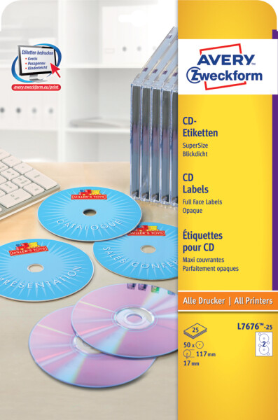 AVERY Zweckform CD-Etiketten SuperSize, weiß, glänzend