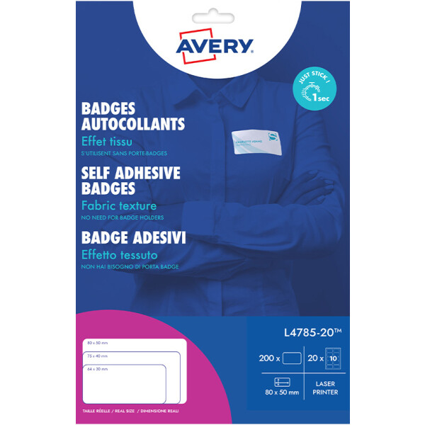 AVERY Badges adhésifs, 80 x 50 mm, blanc