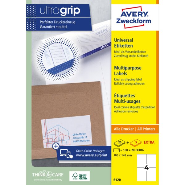 AVERY Zweckform Universal-Etiketten, 210 x 297 mm, wei&szlig;