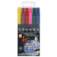 SAKURA Pinselstift Koi Coloring Brush, 6er Etui, Grundfarben