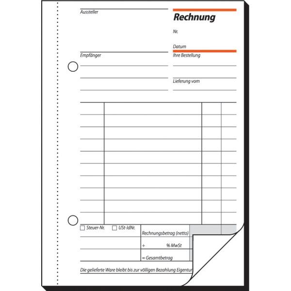 sigel Formularbuch "Rechnung", A5, 2 x 50 Blatt, Blaupapier