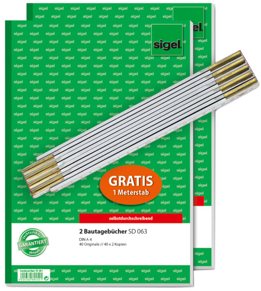 sigel Formularbuch "Bautagebuch", A4, + GRATIS Zollstock