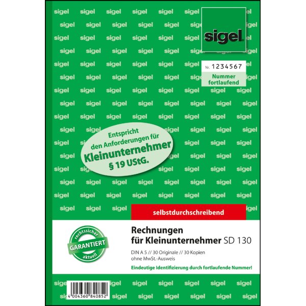 sigel Formularbuch "Rechnungen" f&uuml;r Kleinunternehmer