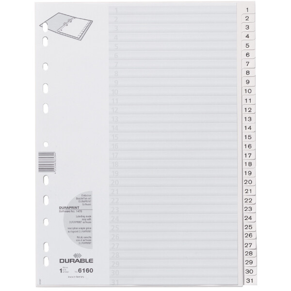 DURABLE Kunststoff-Register, Zahlen, A4, 12-teilig, 1 - 12