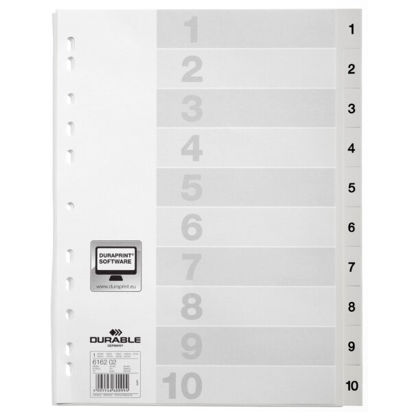 DURABLE Kunststoff-Register, Zahlen, A4, 12-teilig, 1 - 12