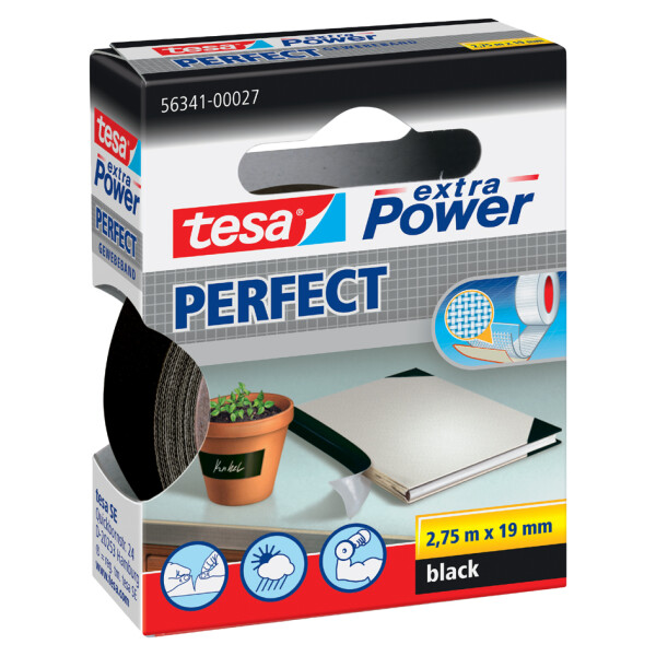 tesa Gewebeband extra Power PERFECT, 19 mm x 25 m, schwarz